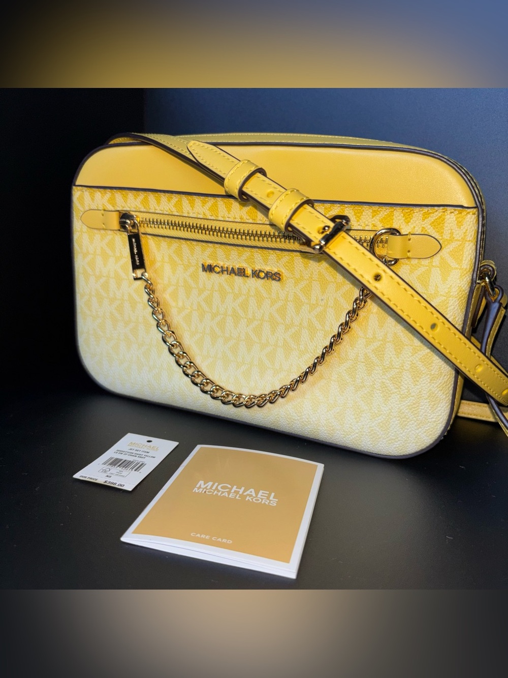 MICHAEL KORS Jet Set Item Large EW Zip Chain Crossbody Ombré Daisy Yellow NWT